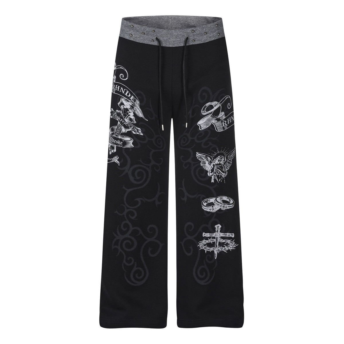 Print Rivet Waist Wide Leg Sweatpants Women Loose Casual Straight Sports Pants