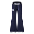 Women's Casual Sporty Micro Flare Sweatpants Low Waist Stripe Waistband Number Embroidery Slim Fit