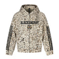 All-Over Leopard Print Oversized Hooded Jacket with Raglan Striped Sleeves and Embroidery