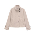 Slant breasted single breasted standing collar woolen coat for women