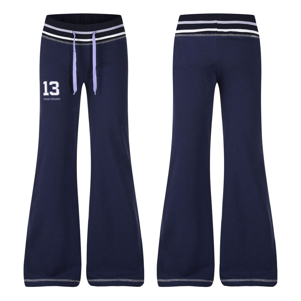 Women's Casual Sporty Micro Flare Sweatpants Low Waist Stripe Waistband Number Embroidery Slim Fit