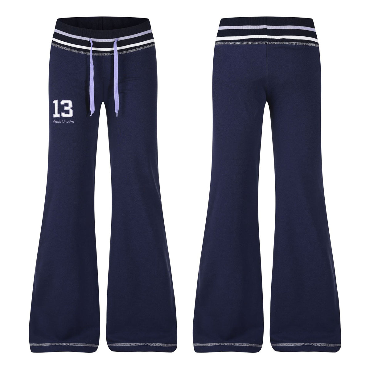 Women's Casual Sporty Micro Flare Sweatpants Low Waist Stripe Waistband Number Embroidery Slim Fit