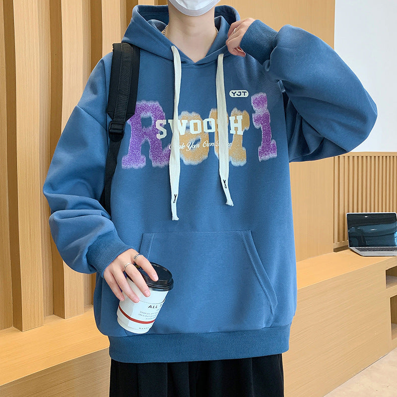 Youth Trendy Printed Long Sleeve Hooded Pullover Sweatshirt