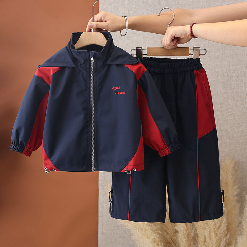 Boys' Spring Autumn Stylish Two-Piece Sports Uniform Set, Casual School Clothes Outfit