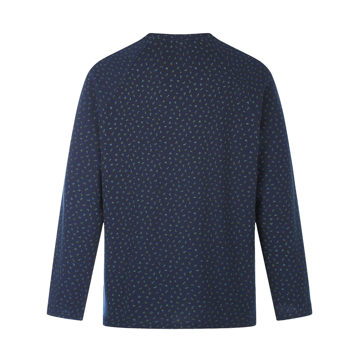 Relaxed Fit Floral Print Long Sleeve V-Neck Ruffle Trim Waffle Knit Sweatshirt