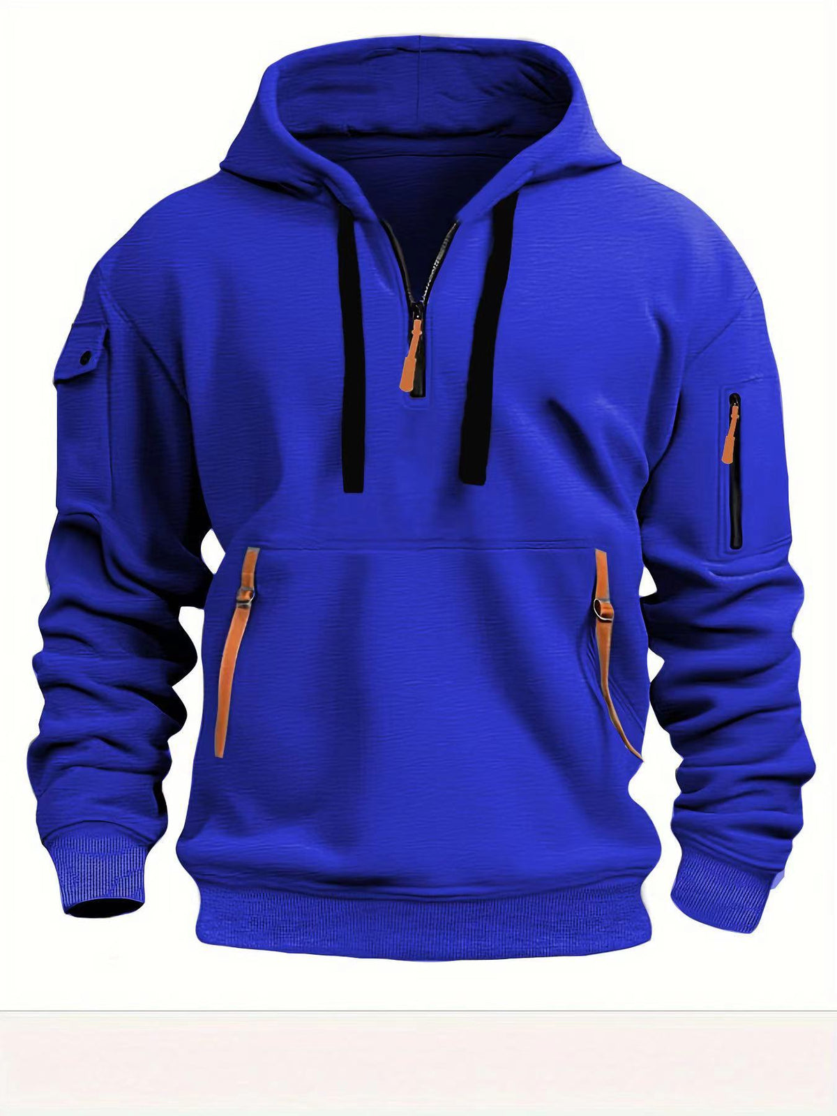 Men's Casual Sports Multi-Zipper Arm Pocket Hooded Pullover Sweatshirt