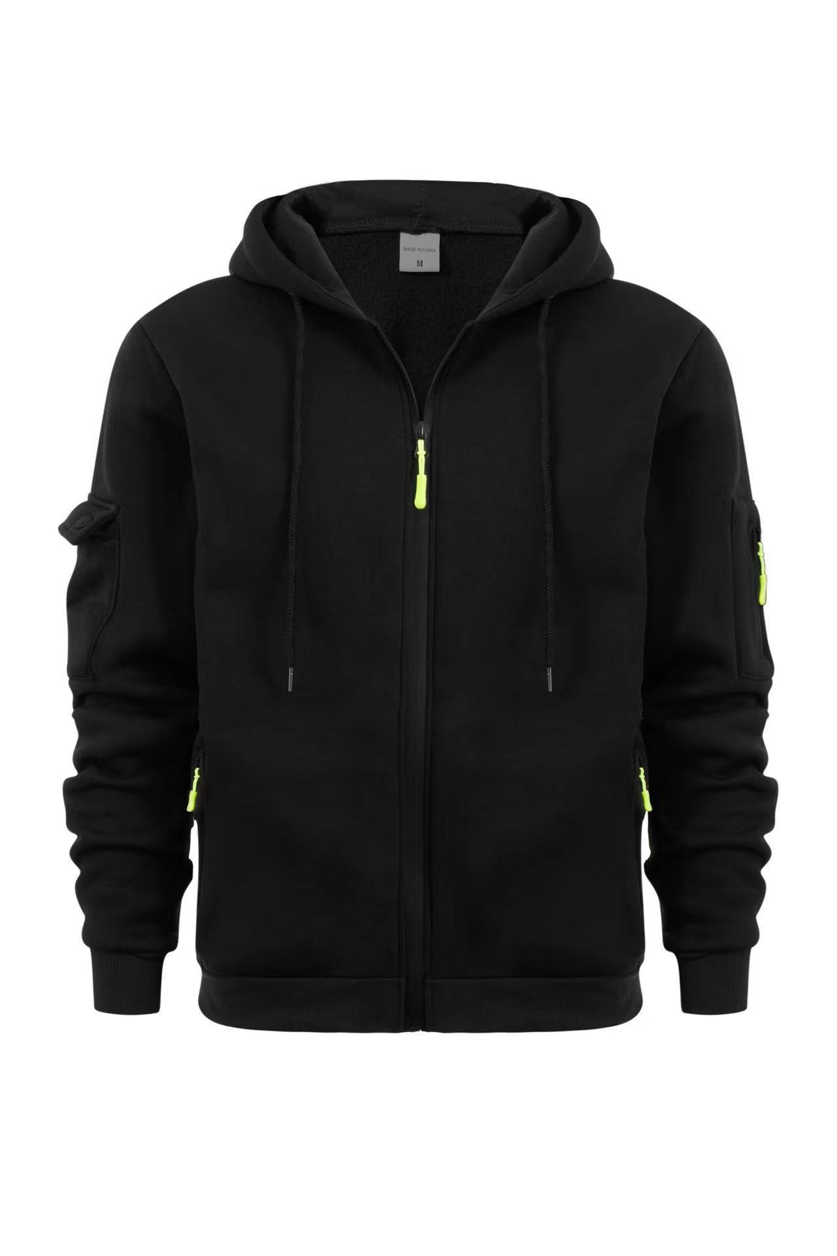 Men's Sport Casual Zip Up Hooded Jacket with Multi-Pocket Sleeves
