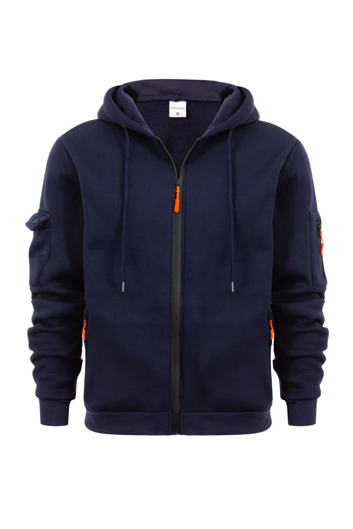 Men's Sport Casual Zip Up Hooded Jacket with Multi-Pocket Sleeves