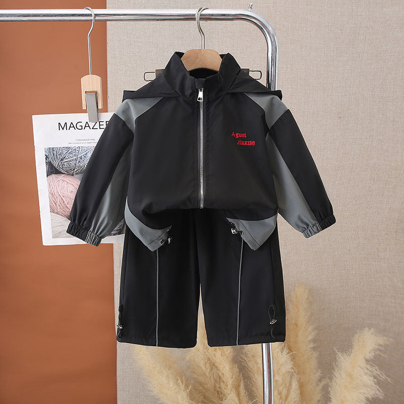 Boys' Spring Autumn Stylish Two-Piece Sports Uniform Set, Casual School Clothes Outfit