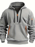 Men's Casual Sports Multi-Zipper Arm Pocket Hooded Pullover Sweatshirt