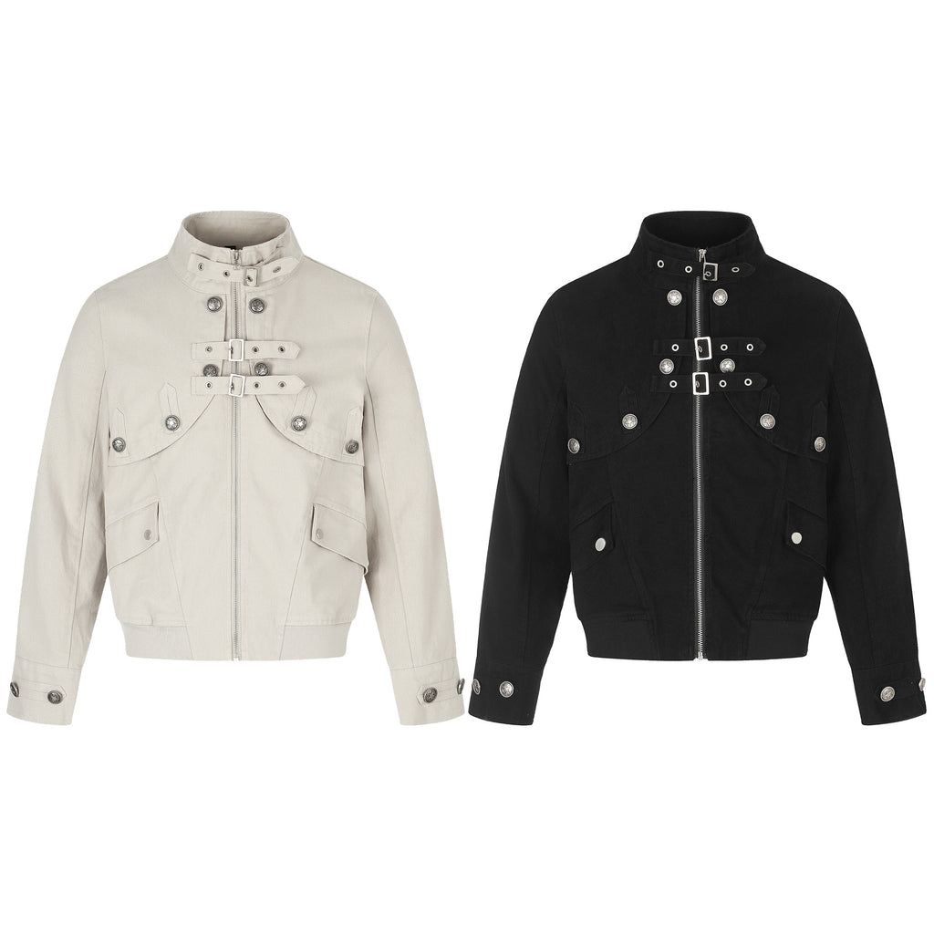 Techwear Double-Breasted Metal Zipper Stand Collar Crop Slim Fit Jacket