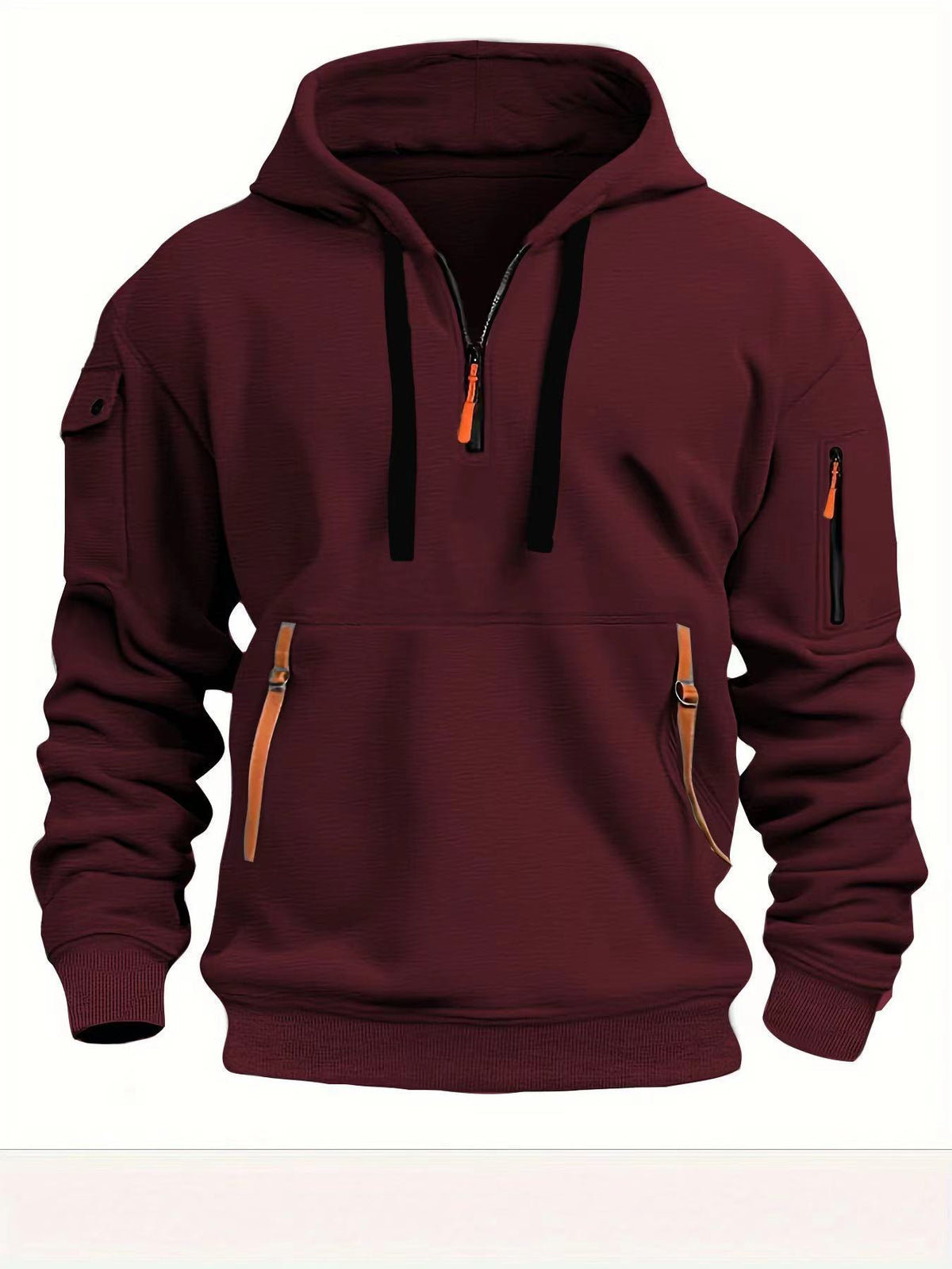 Men's Casual Sports Multi-Zipper Arm Pocket Hooded Pullover Sweatshirt
