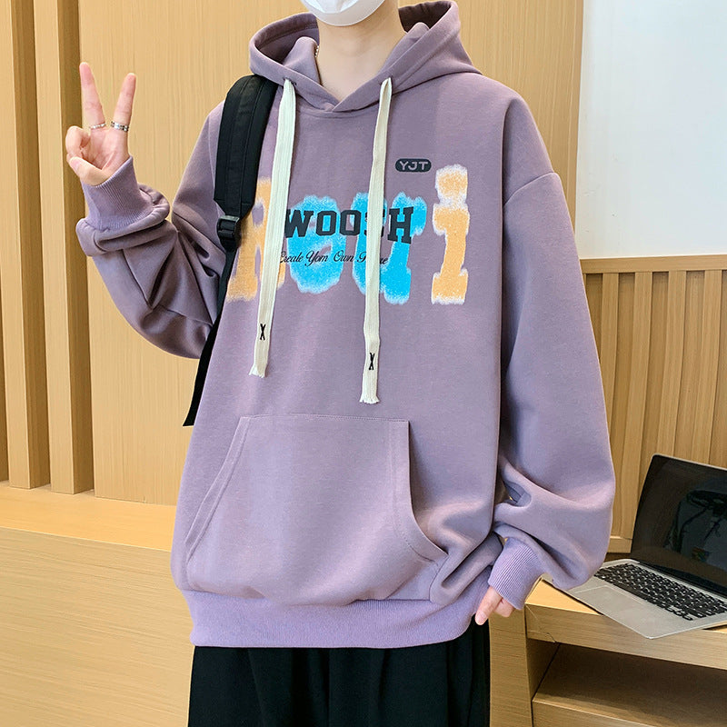 Youth Trendy Printed Long Sleeve Hooded Pullover Sweatshirt