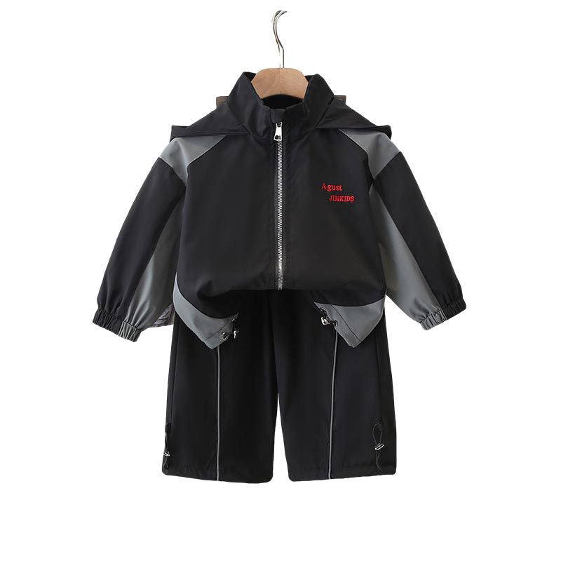 Boys' Spring Autumn Stylish Two-Piece Sports Uniform Set, Casual School Clothes Outfit