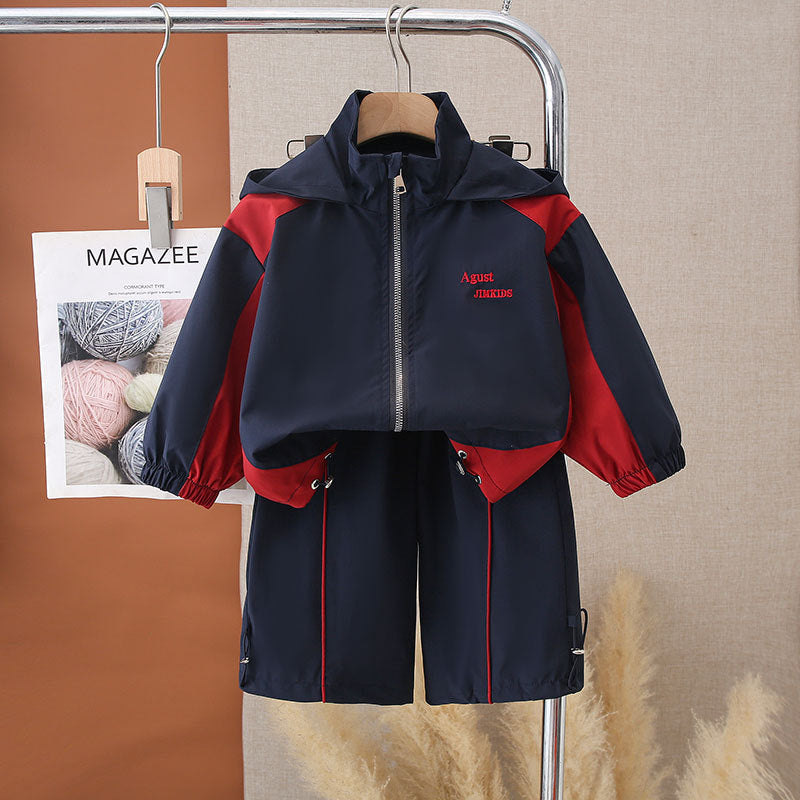 Boys' Spring Autumn Stylish Two-Piece Sports Uniform Set, Casual School Clothes Outfit