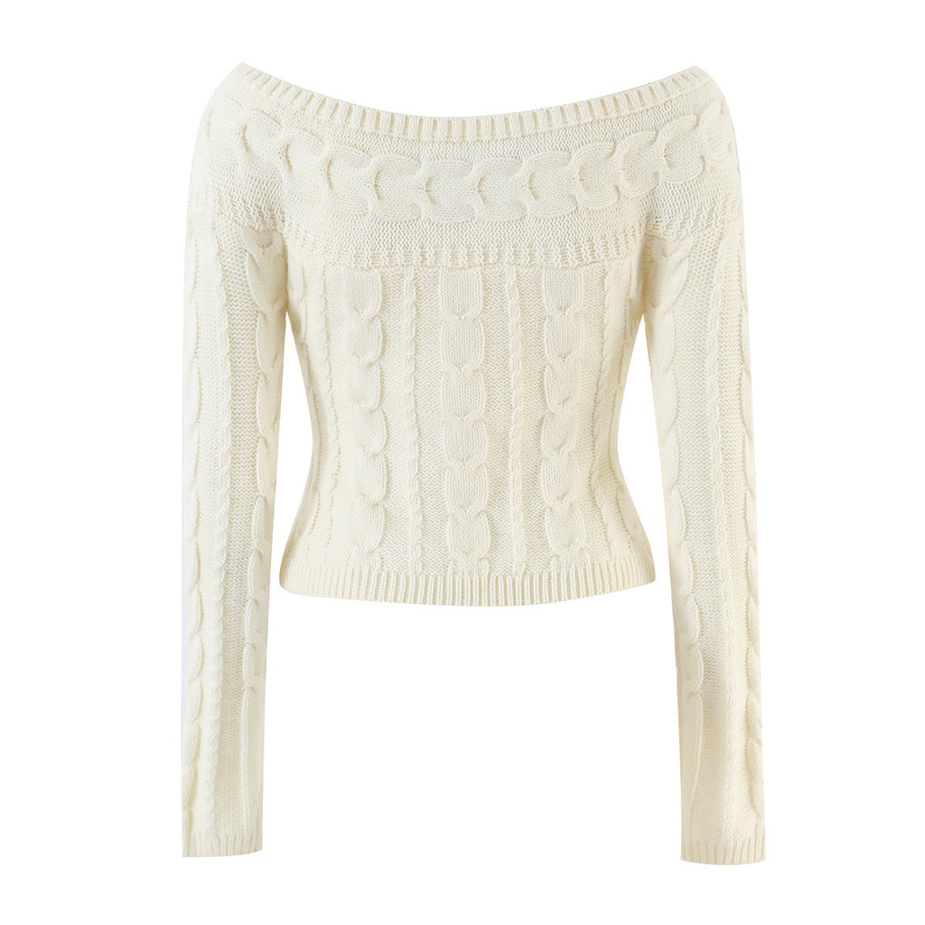 Off shoulder straight neck Fried Dough Twists cardigan knit for women