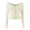 Off shoulder straight neck Fried Dough Twists cardigan knit for women