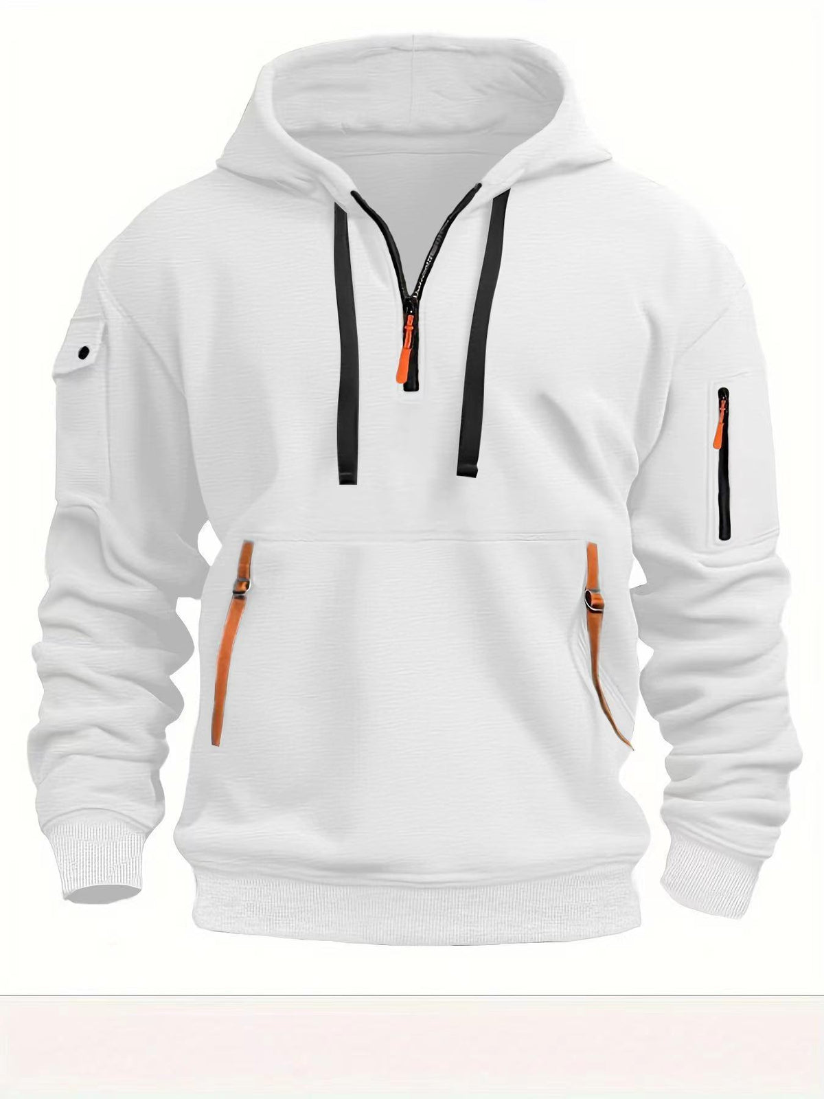 Men's Casual Sports Multi-Zipper Arm Pocket Hooded Pullover Sweatshirt