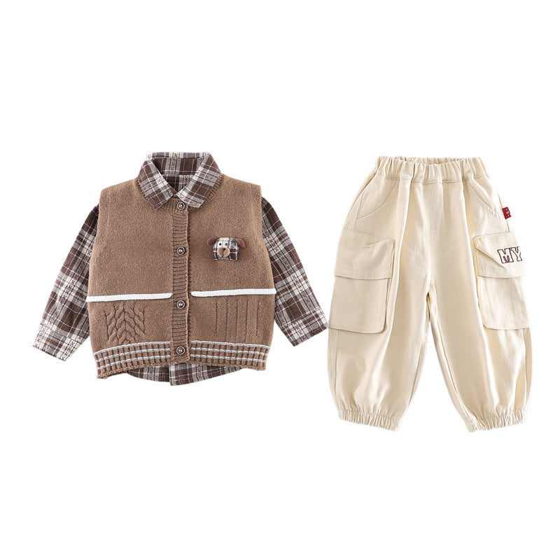 Boys' Spring Autumn Cartoon Puppy Cardigan Sweater Set for 0-4 Years Old