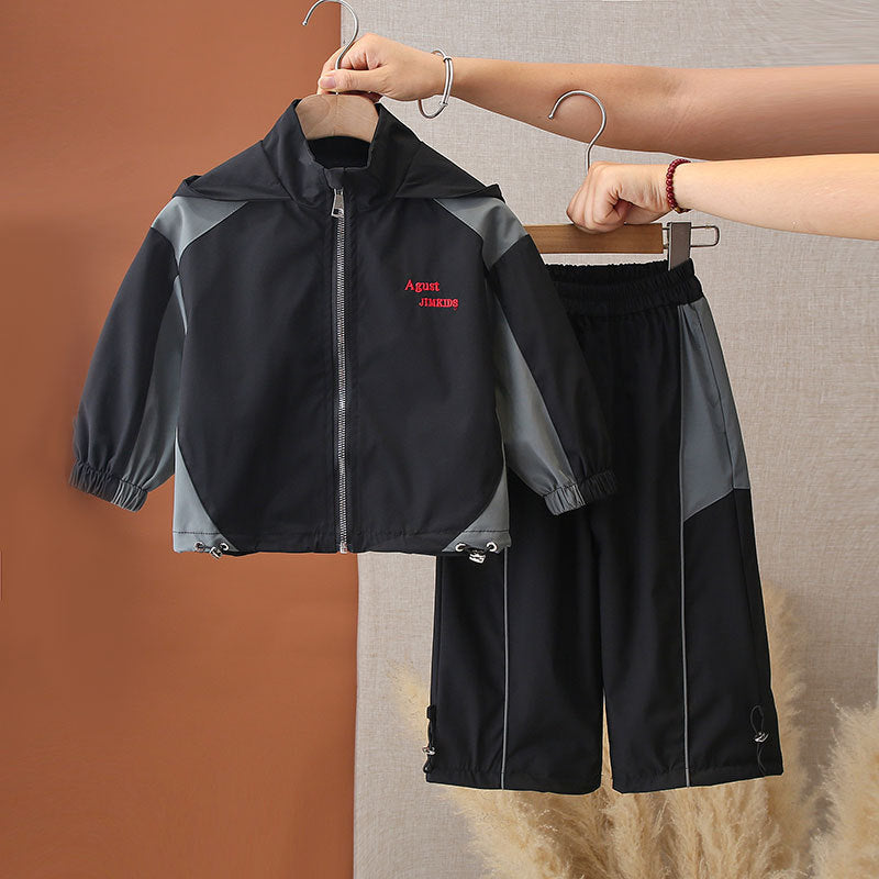 Boys' Spring Autumn Stylish Two-Piece Sports Uniform Set, Casual School Clothes Outfit