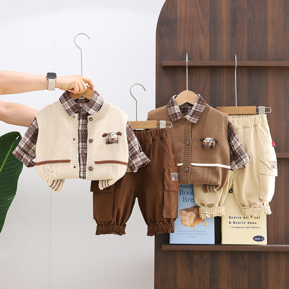 Boys' Spring Autumn Cartoon Puppy Cardigan Sweater Set for 0-4 Years Old