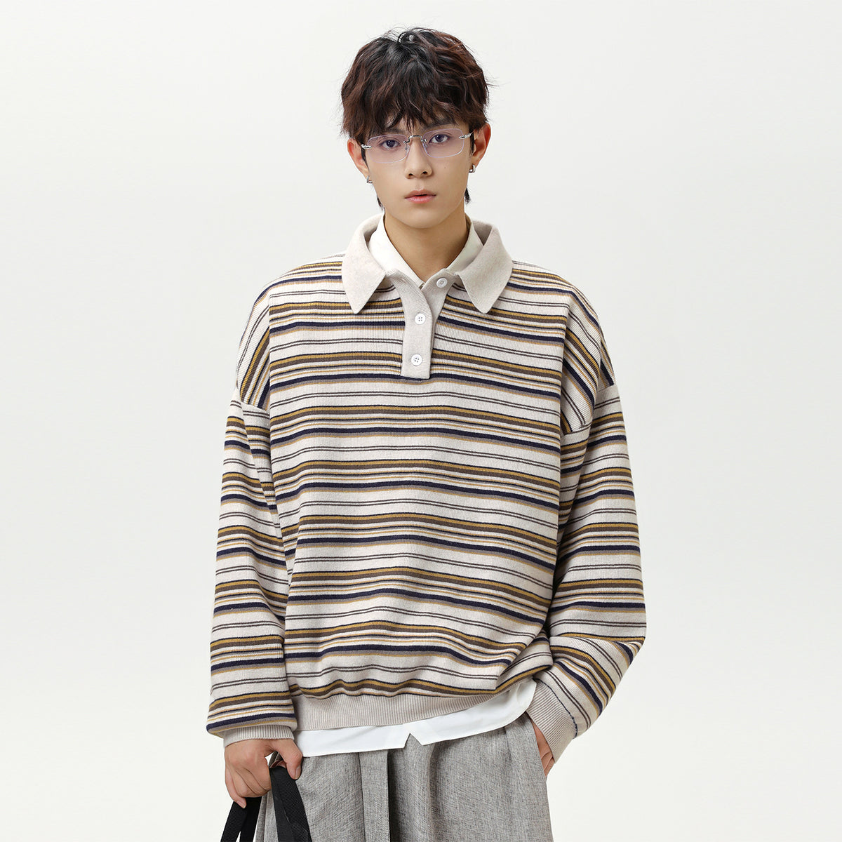 Striped collar sweater for men