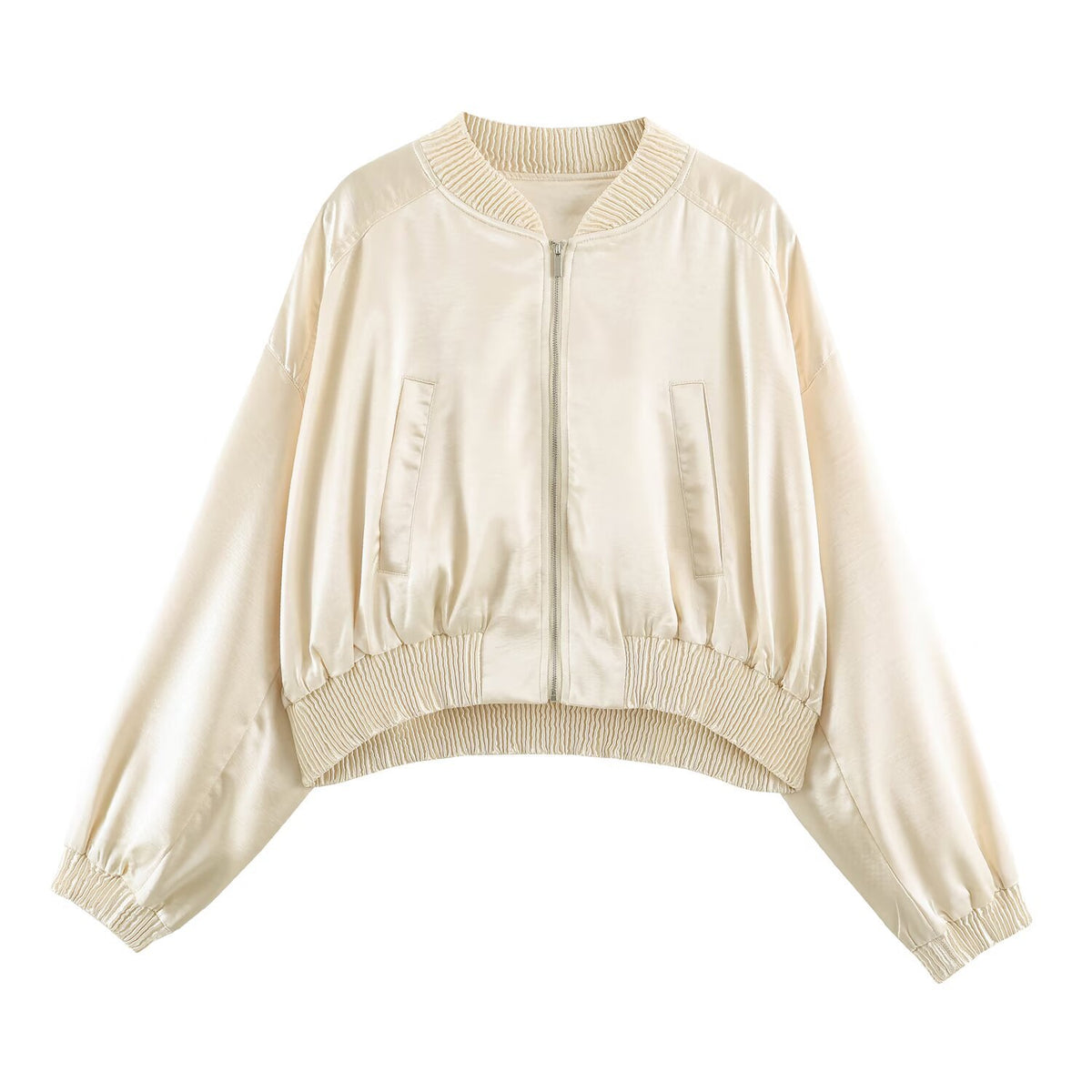 Loose zipper stand up collar pilot jacket