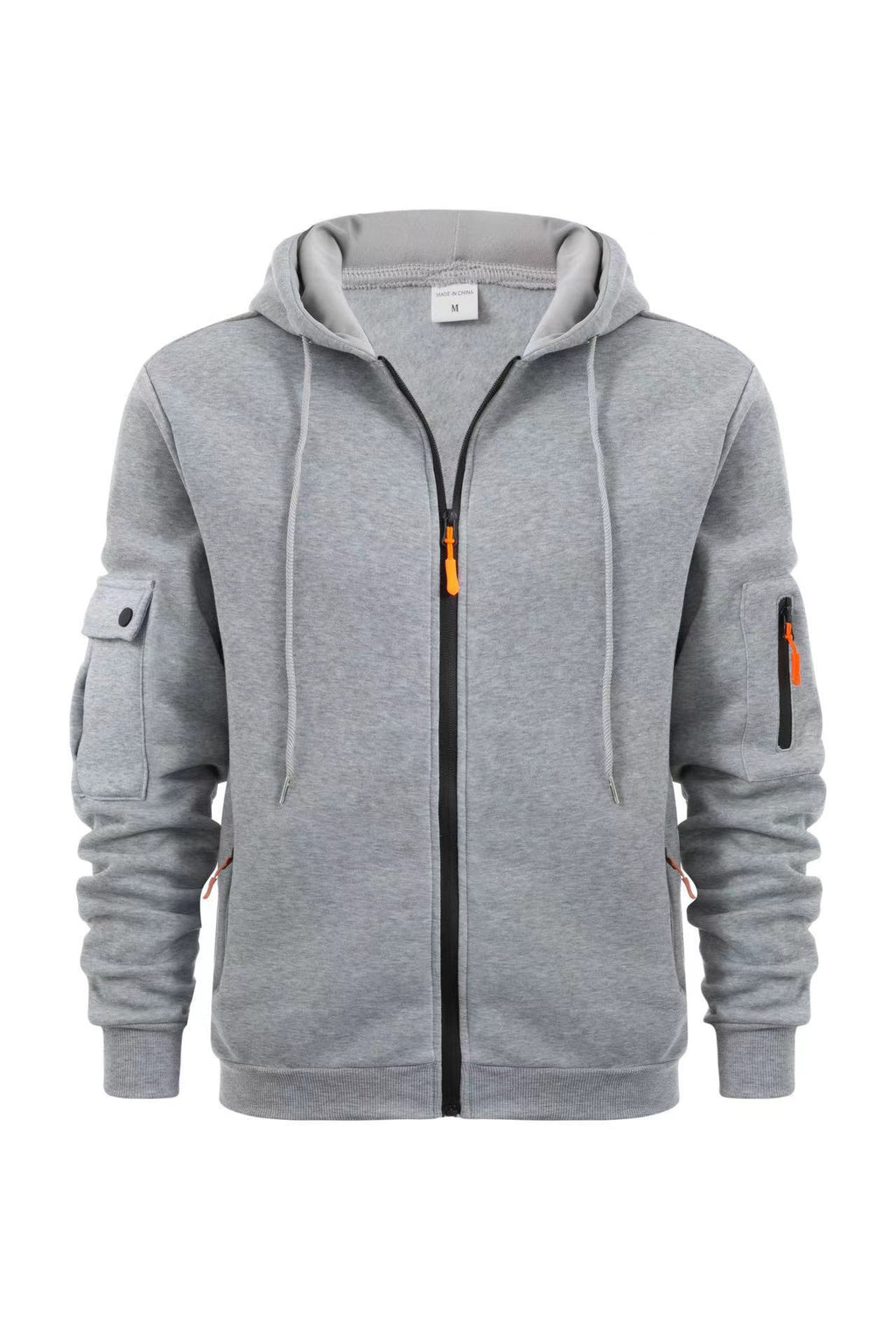 Men's Sport Casual Zip Up Hooded Jacket with Multi-Pocket Sleeves