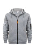 Men's Sport Casual Zip Up Hooded Jacket with Multi-Pocket Sleeves